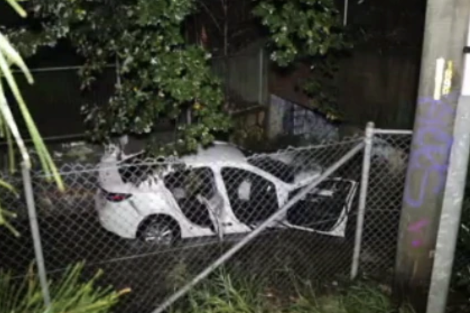 Pictured is the Mazda3, which was abandoned in floodwaters in Sydney on Monday.