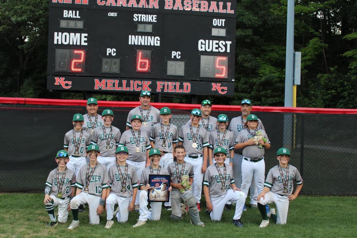 The Dover 11U Cal Ripken team celebrates its second consecutive New England championship after defeating West Hartford, Connecticut, 5-2, Friday, July 22, 2022 in New Canaan, Connecticut.