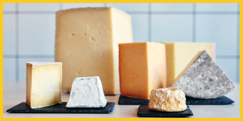 <p>Cheese is truly a glorious thing. If you were to open your fridge right now, you'd probably see a few different kinds. The sliced American is for <a href="https://www.delish.com/cooking/g39877686/picnic-sandwiche1/" rel="nofollow noopener" target="_blank" data-ylk="slk:sandwiches" class="link ">sandwiches</a>. The aged parmesan goes on top of your <a href="https://www.delish.com/cooking/g3086/spaghetti/" rel="nofollow noopener" target="_blank" data-ylk="slk:pasta" class="link ">pasta</a>. The soft brie is for a <a href="https://www.delish.com/kitchen-tools/g35155367/best-charcuterie-boards/" rel="nofollow noopener" target="_blank" data-ylk="slk:charcuterie plate" class="link ">charcuterie plate</a>. </p><p>Beyond the types you're familiar with, picking more obscure cheeses to cook with or eat as a snack can be daunting. The cheese fridge at the grocery store has so many choices and price ranges. Before we get into the types of cheese, here are some things to consider.</p><p><strong>Region</strong>: Where the cheese comes from is important. Some countries protect their cheese-making regions so only that area is allowed to make a certain type of cheese. Parmigiano Reggiano, for example, is only made in specific Italian provinces. Any cheese labeled just parmesan isn't held to that standard and can come from anywhere. </p><p><strong>Age: </strong>On many cheeses, you'll notice words like "aged" or "12-month old." This tells you that the cheese was aged in a controlled environment for a certain amount of time to change the flavor. During this time, moisture evaporates and bacteria breaks down protein, often leading to a more intense flavor. Younger cheeses tend to be milder, fresher, and creamier.</p><p><strong>Type of milk: </strong>Cheese is made with milk from cows, buffalos, sheep, and goats (or a combination). The milk used as a base affects the flavor of the cheese, and the younger the cheese, the more flavor you'll get from the milk. Cow and buffalo milk is sweet, creamy, and mild. Sheep's milk is grassy and tangy. Goat's milk is also tangy, but with a little extra funkiness. </p><p>To get the slice on cheese, we tapped the expertise of Afrim Pristine, owner of <a href="https://www.cheeseboutique.com/" rel="nofollow noopener" target="_blank" data-ylk="slk:the Cheese Boutique" class="link ">the Cheese Boutique</a> in Toronto and host of <em><a href="https://go.redirectingat.com?id=74968X1596630&url=https%3A%2F%2Fwww.hulu.com%2Fseries%2Fcheese-a-love-story-8cf9d557-504a-44dd-b824-123b97d03d55&sref=https%3A%2F%2Fwww.delish.com%2Fkitchen-tools%2Fg40818614%2Ftypes-of-cheese%2F" rel="nofollow noopener" target="_blank" data-ylk="slk:Cheese: A Love Story" class="link ">Cheese: A Love Story</a></em><a href="https://go.redirectingat.com?id=74968X1596630&url=https%3A%2F%2Fwww.hulu.com%2Fseries%2Fcheese-a-love-story-8cf9d557-504a-44dd-b824-123b97d03d55&sref=https%3A%2F%2Fwww.delish.com%2Fkitchen-tools%2Fg40818614%2Ftypes-of-cheese%2F" rel="nofollow noopener" target="_blank" data-ylk="slk:on Hulu" class="link "> on Hulu</a>. He told us all about his favorite cheeses, how to cook with common varieties, and which ones are best to snack on.</p>
