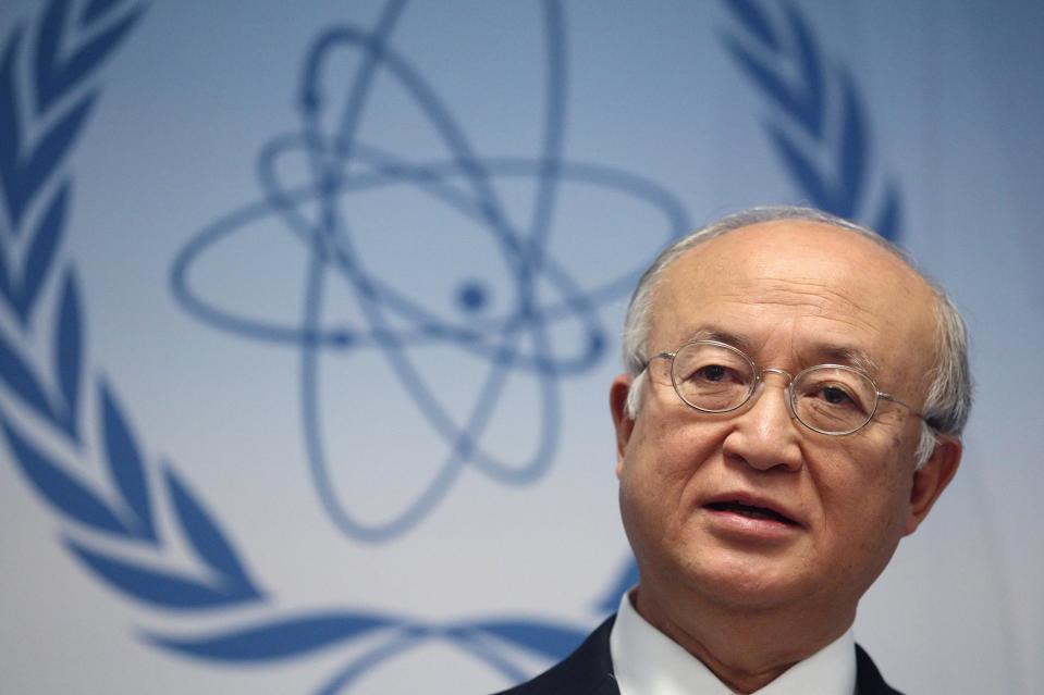 International Atomic Energy Agency (IAEA) Director General Yukiya Amano addresses the media after a board of governors meeting at the IAEA headquarters in Vienna January 24, 2014. The U.N. atomic agency asked member countries on Friday for more money to fund its work checking Iran complies with a deal aimed at easing a decade-long stand-off over its nuclear activities. REUTERS/Heinz-Peter Bader (AUSTRIA - Tags: POLITICS ENERGY)