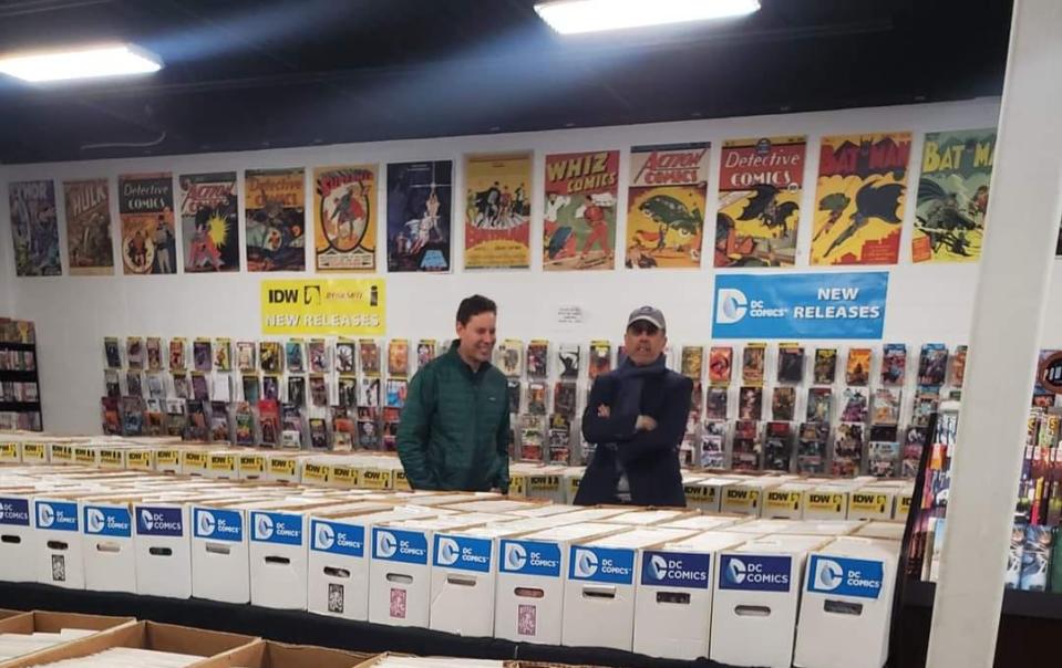 Comedian Jerry Seinfeld, right, spent some time at Powers Comics in Ashwaubenon on Saturday, ahead of his sold-out performance at The Weidner in the evening. He was looking for a Superman comic book from the 1960s.