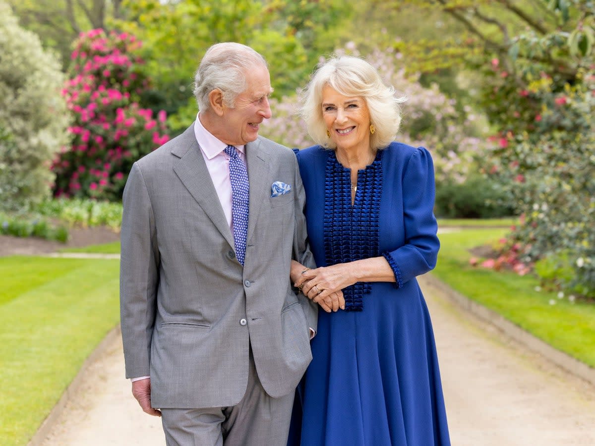 King Charles and Queen Camilla, taken by portrait photographer Millie Pilkington, in Buckingham Palace Gardens on April 10 (Buckingham Palace/PA Wire)