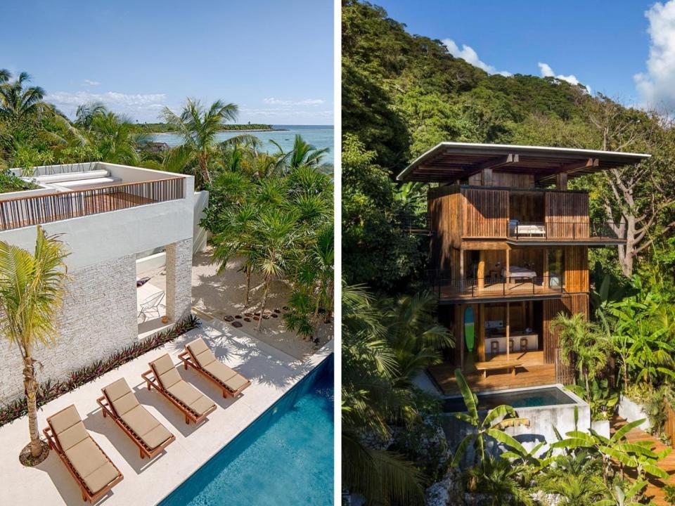 The Kennedy's Group villas "Casa Xixim" in Tulum, Mexico (left) and "Alejandra" in Hermosa Beach, Costa Rica (right).