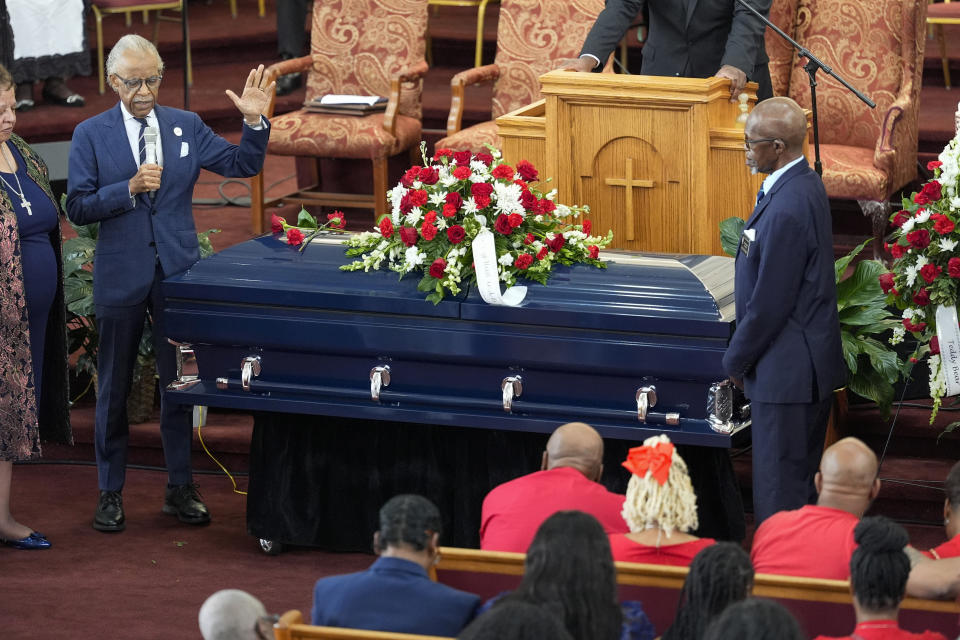 Rev. Al Sharpton speaks at the funeral for D'Vontaye Mitchell Thursday, July 11, 2024, in Milwaukee. Mitchell died June 30. (AP Photo/Morry Gash)