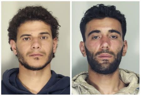 (L-R) A combination photo shows Mahmud Bikhit and Mohammed Ali Malek, two survivors of Saturday's migrant boat disaster, arrested on suspicion of people trafficking, in these handout pictures taken and released by Italian Police in Catania on April 21, 2015. REUTERS/Italian Police/Handout via Reuters/Files