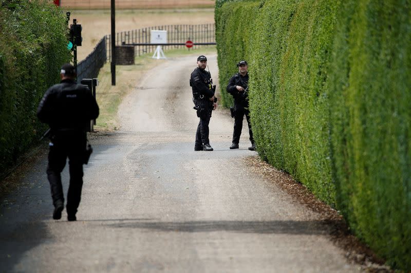 Police officers guard Chequers in Buckinghamshire