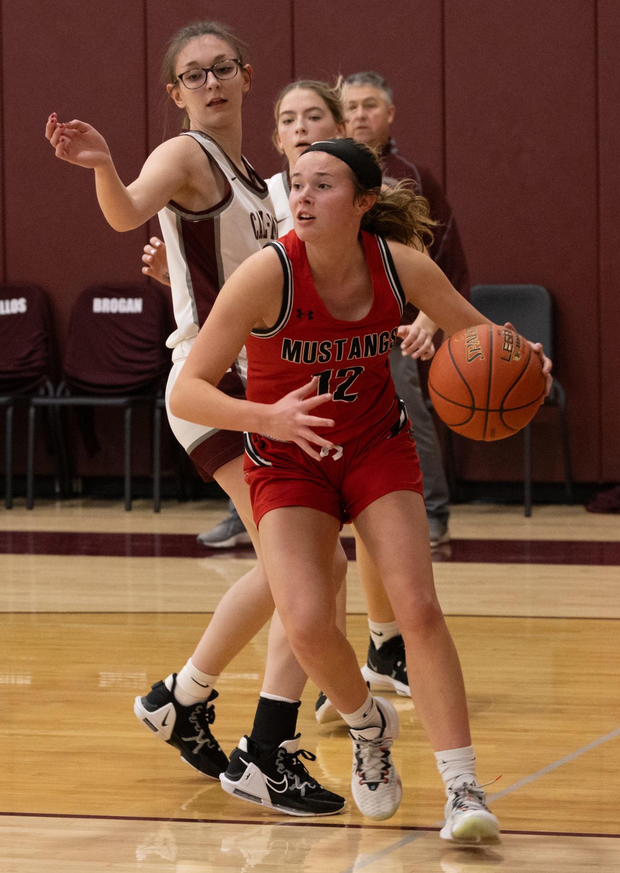 Dansville's Chelsie Tyler controls the ball against Caledonia-Mumford Wednesday, Jan. 17 at Caledonia-Mumford High School.