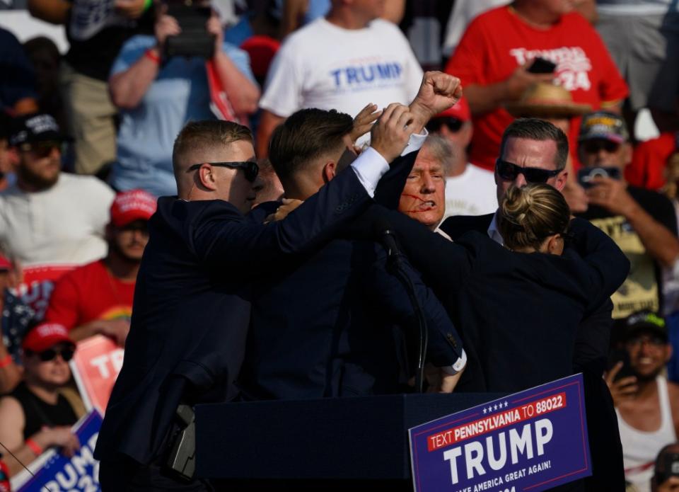 Donald Trump was shot at a campaign rally in Pennsylvania, the bullet clipping his ear