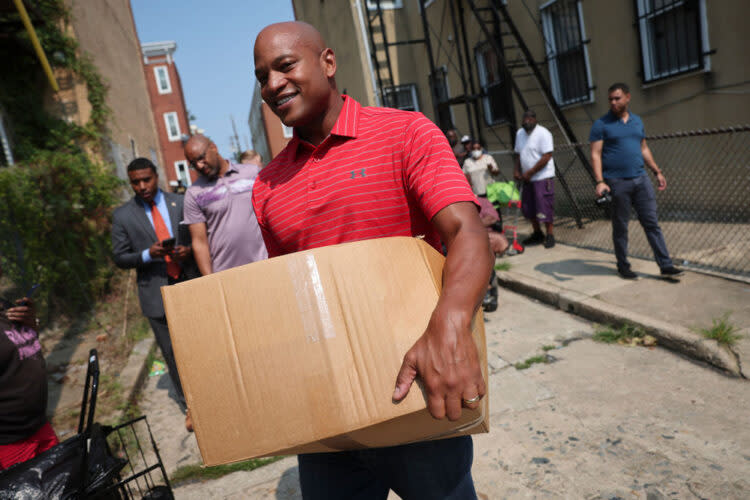 Democratic candidate Wes Moore at a Baltimore food distribution center in September. (Win McNamee/Getty Images)