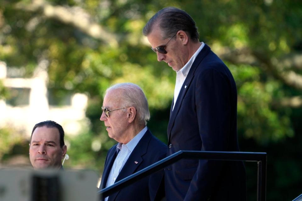 President Joe Biden and Hunter Biden leave St Edmond Catholic Church in Delaware on June 1. (AP)