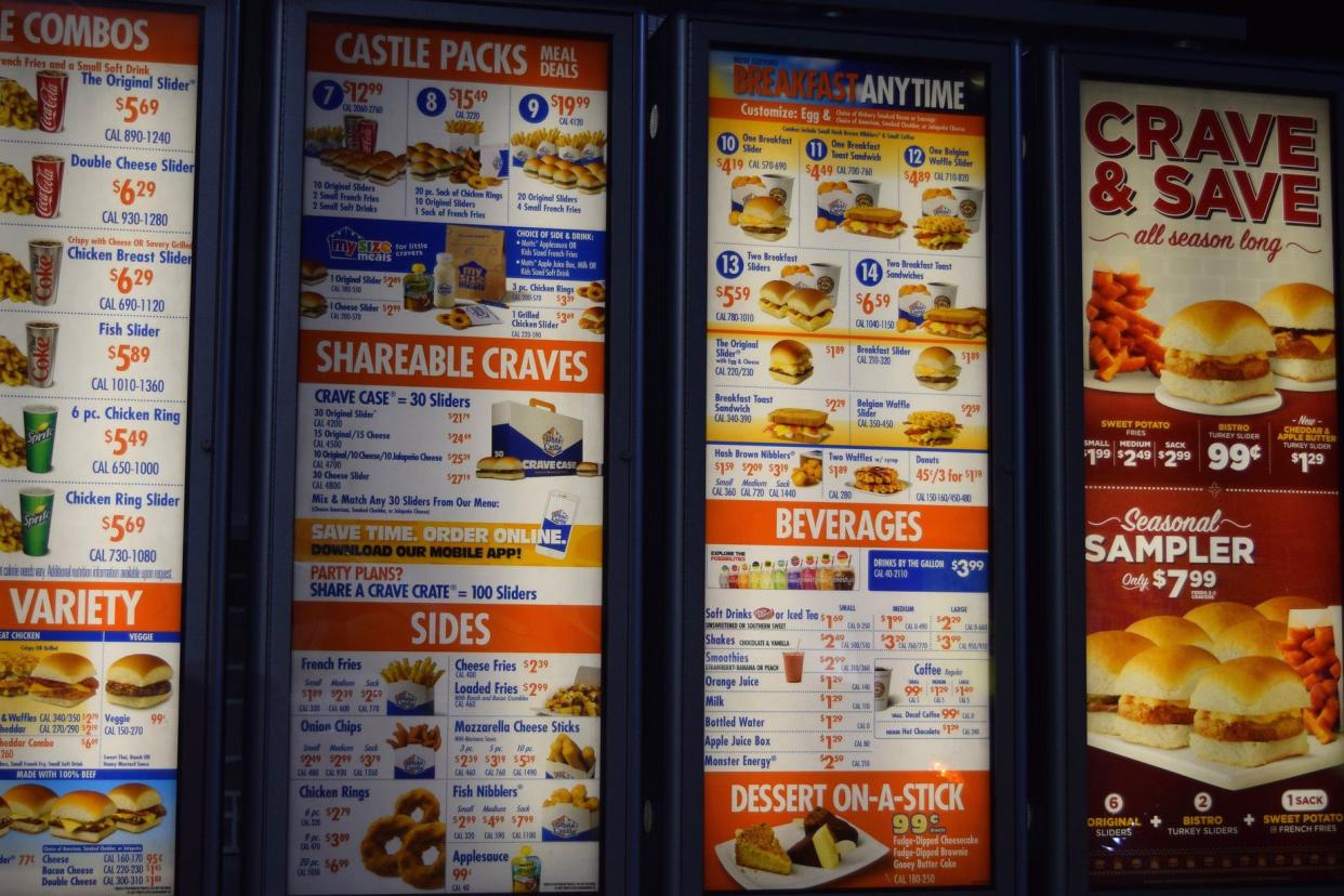 White Castle drive through menu November 2017