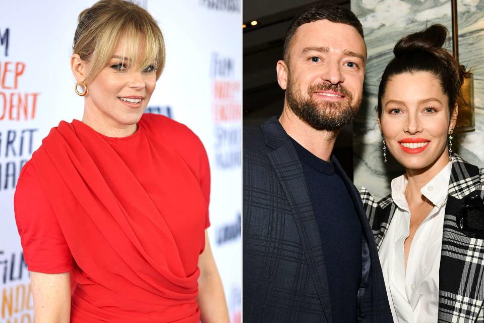 <p>Kevin Mazur/Getty Images; Rodin Eckenroth/Getty Images</p> Elizabeth Banks (left); Justin Timberlake and Jessica Biel 