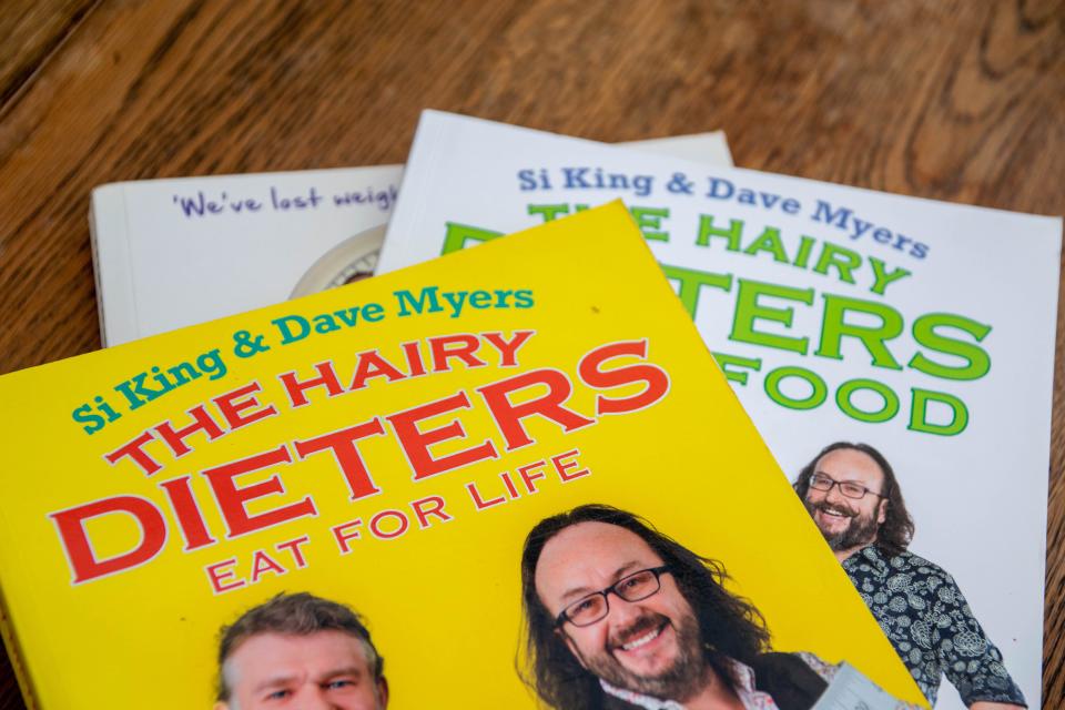 Durham, UK - 20 Nov 2020: Si King and David Myers Hairy Dieters celebrity cook book by the Hairy Bikers. Celeb chefs teach how to cook real food but s