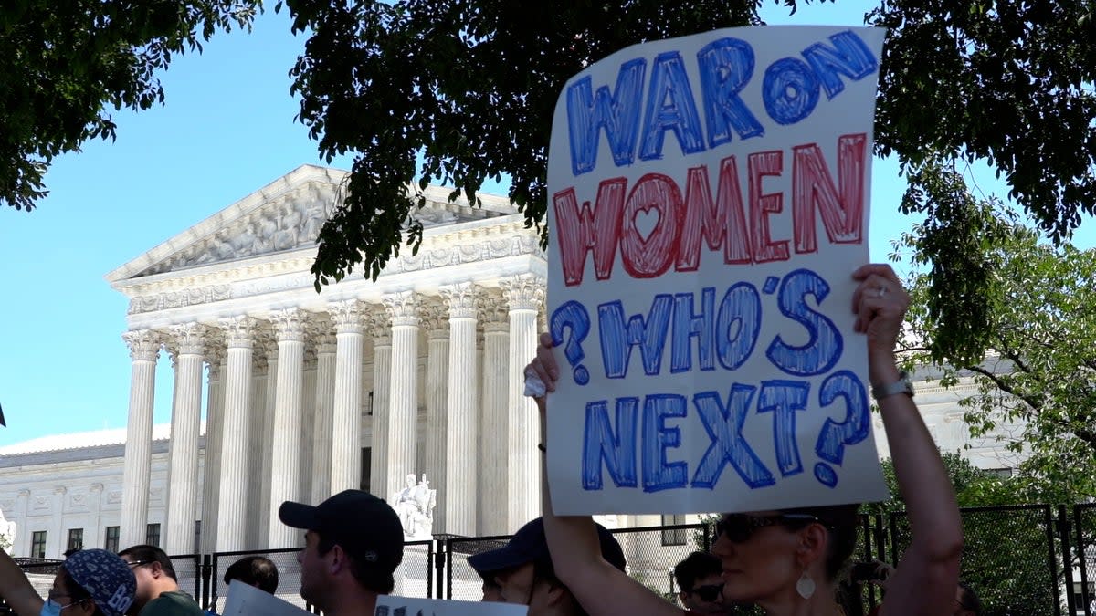 Pro-choice demonstrators protested outside the Supreme Court after Roe v Wade was overturned (Julia Saqui/The Independent)