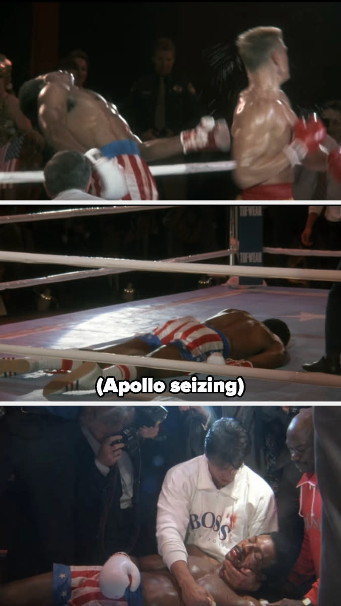 Ivan punching Apollo and sending him to the floor seizing. He then dies in Rocky's arms
