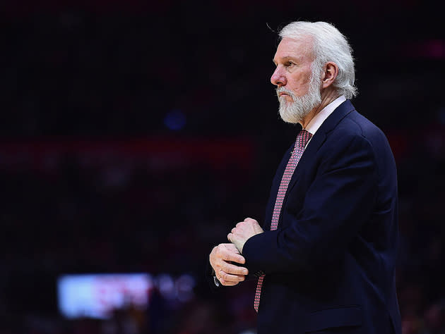 Gregg Popovich hasn't appeared to shave since, oh, early November. (Getty Images)