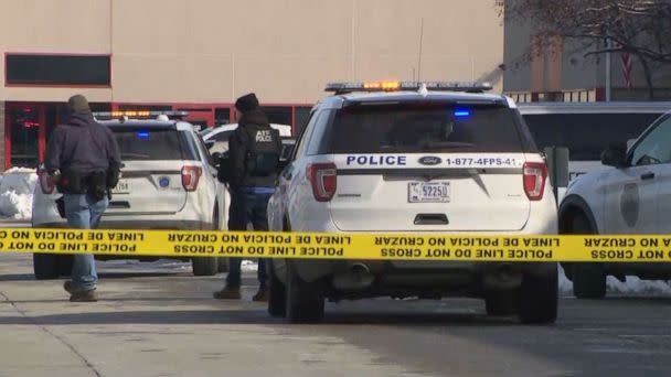 PHOTO: First responders at the scene of a shooting at a community outreach center for at-risk youth, in Des Moines, Iowa, Jan. 23, 2023. (WOI)