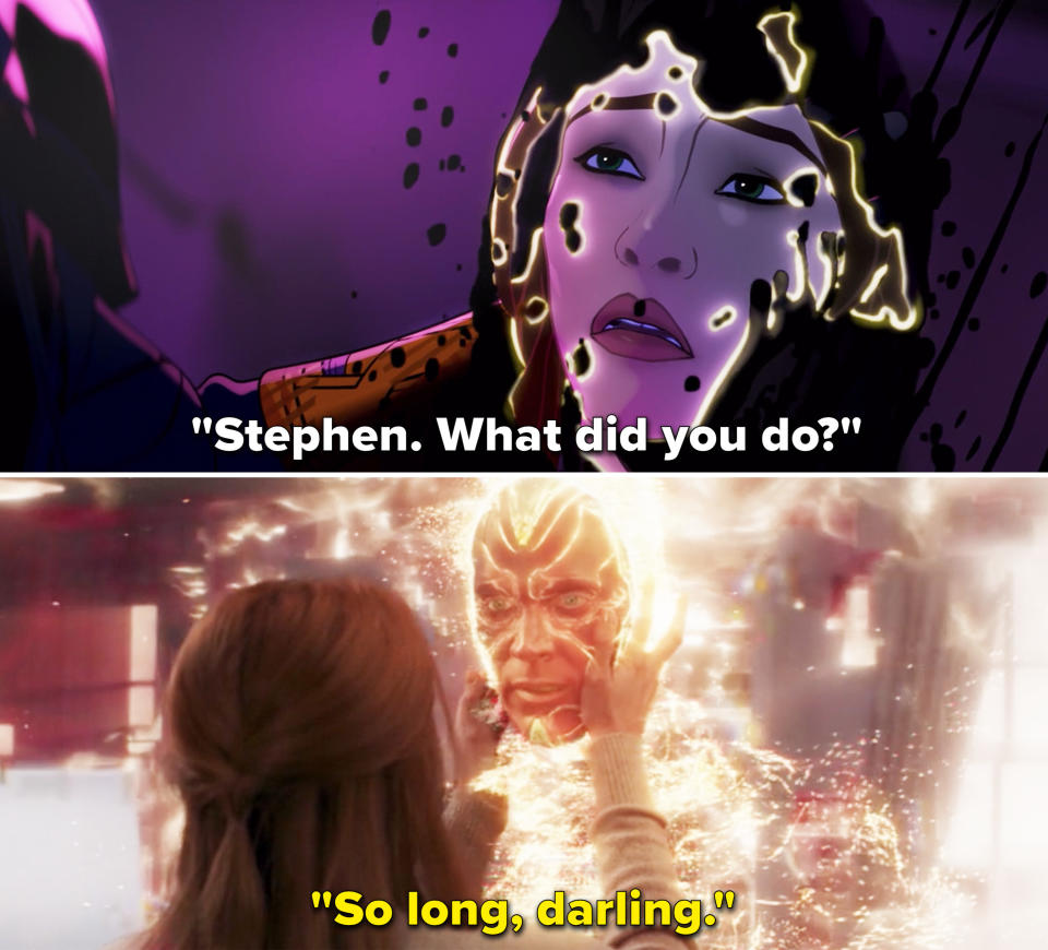 Christine saying, "Stephen. What did you do" vs Vision saying, "So long, darling"