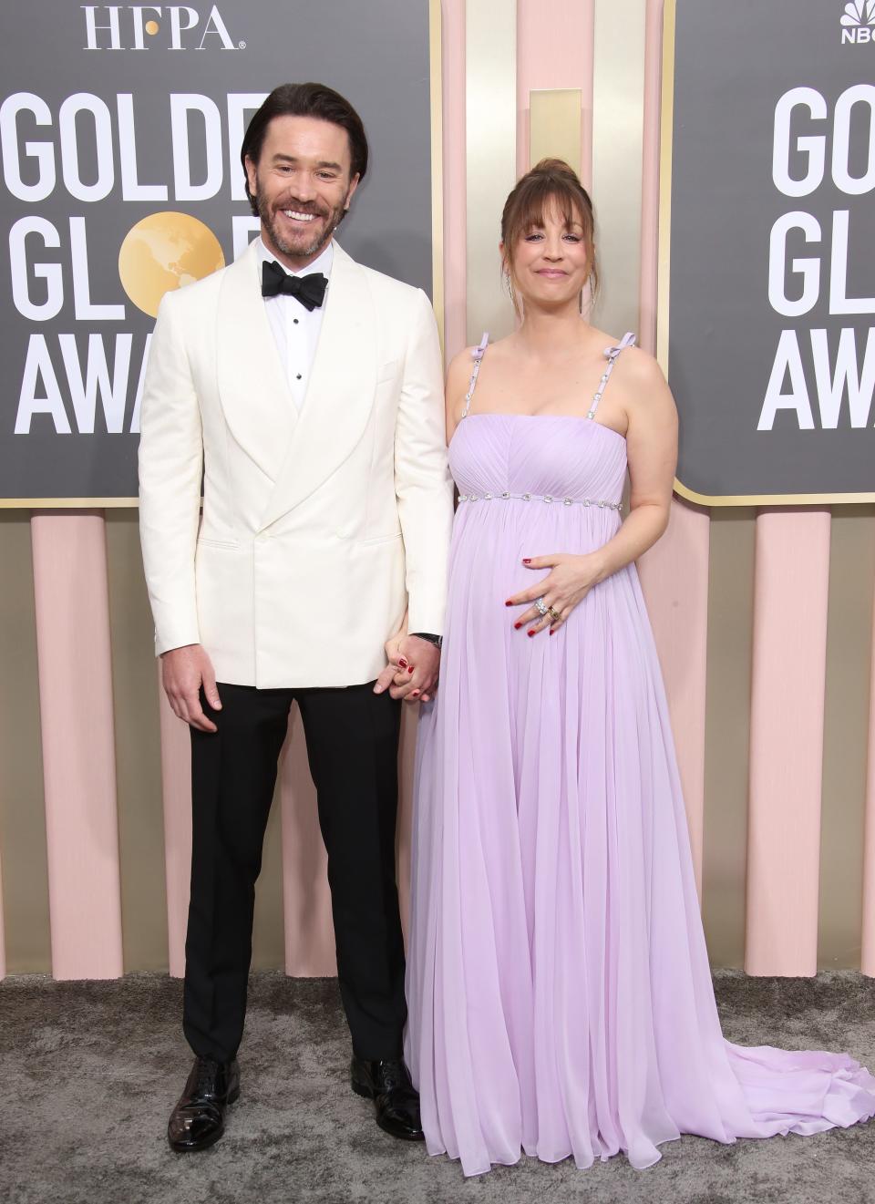 Kaley Cuoco, right, who welcomed daughter Matilda with boyfriend Tom Pelphrey, left, in April, posted an adorable video of herself greeting the newborn on Mother's Day on Instagram.