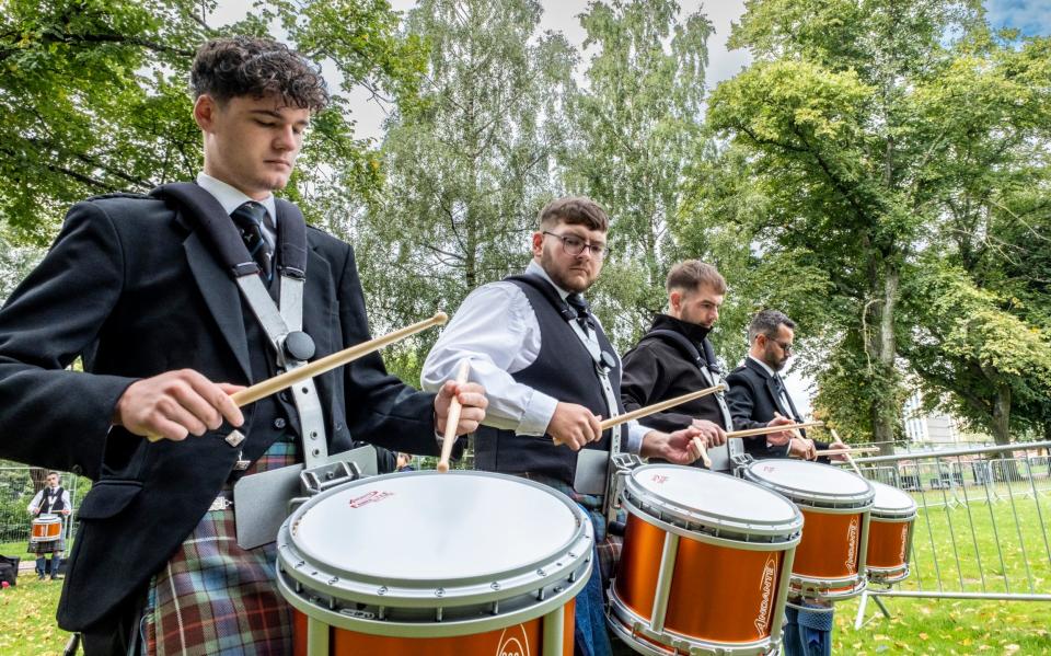 Kerr McQuillan (far left), lead drummer of the Peoples Ford Boghall & Bathgate Caledonia band