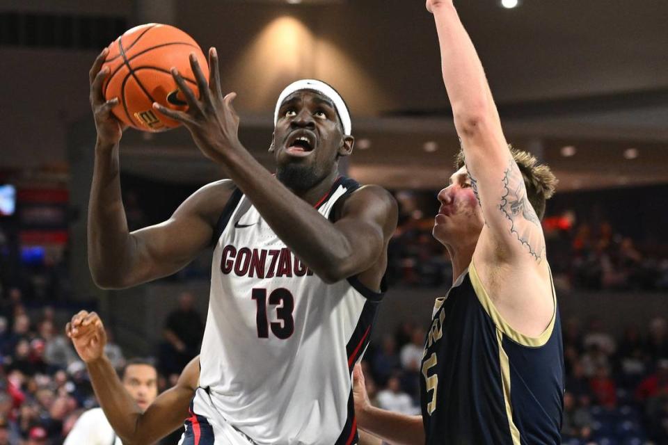 Gonzaga big man Graham Ike (13) has scored 20 points or more in seven of the Bulldogs’ past 12 games. James Snook/USA TODAY NETWORK