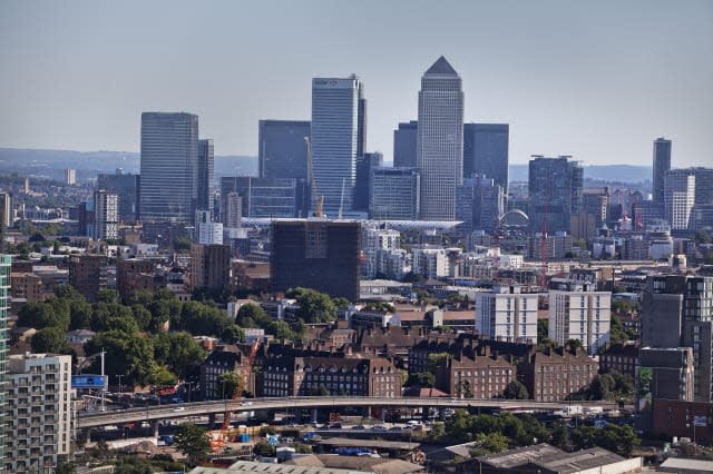 Canary Wharf and Poplar as seen from the Orbit Tower in