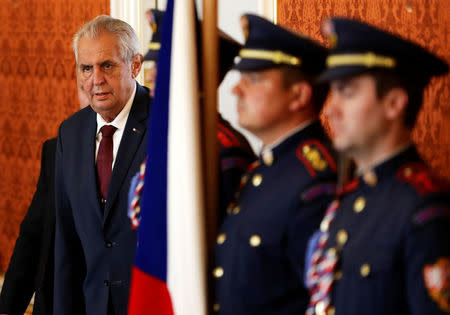 Czech President Milos Zeman arrives to appoint Andrej Babis as the country's Prime Minister at Prague Castle in Prague, Czech Republic, June 6, 2018. REUTERS/David W Cerny