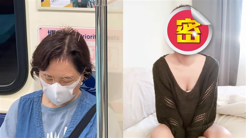 台北捷運驚見一位婦人頭上插30多根針灸，驚人身分曝光了。（圖／翻攝自路上觀察學院、陳沂臉書）