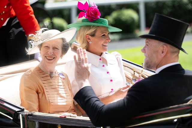 Samir Hussein/WireImage Princess Anne, Zara Tindall and Mike Tindall at the Royal Ascot in June 2022.