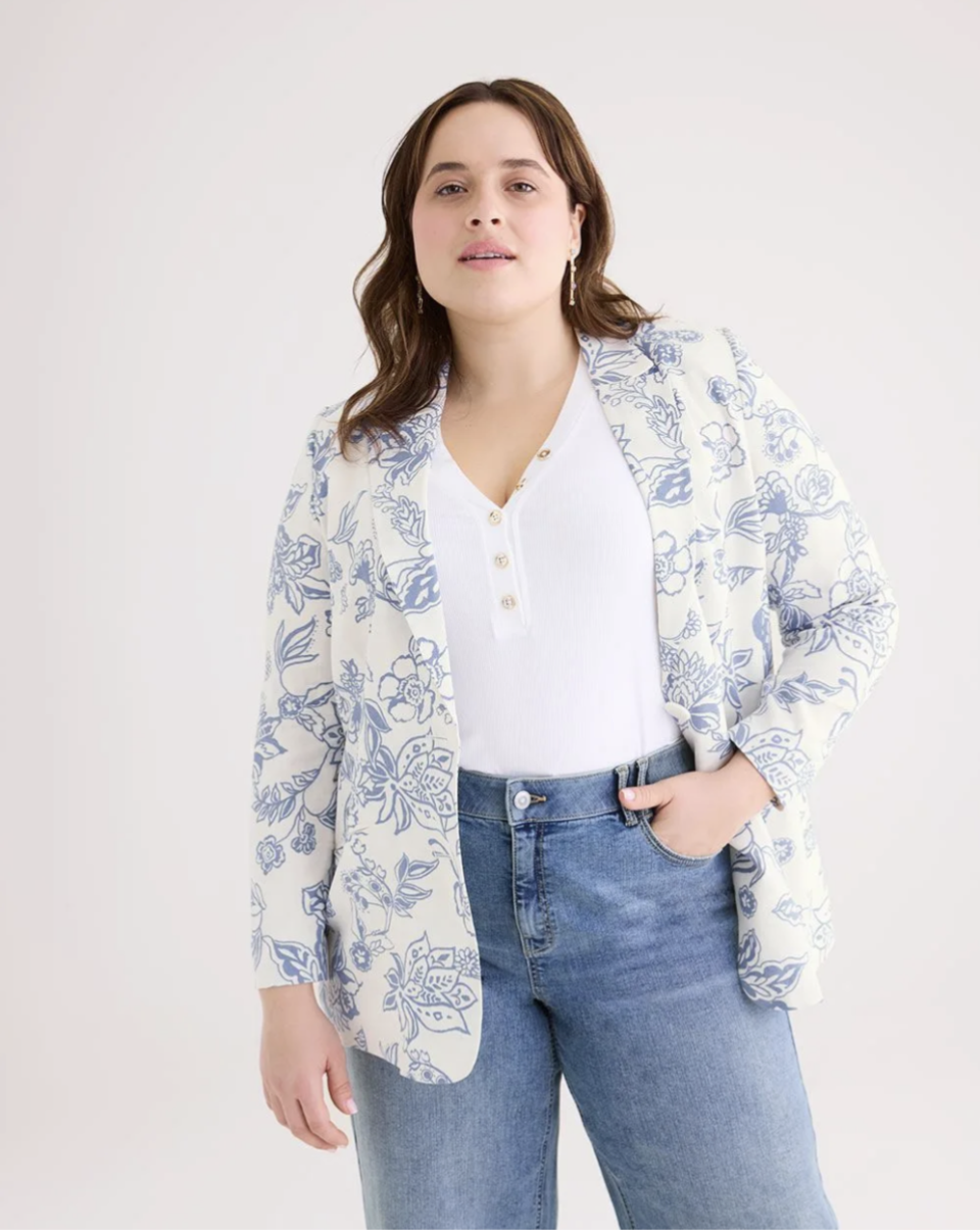 Printed Linen Blend Blazer
