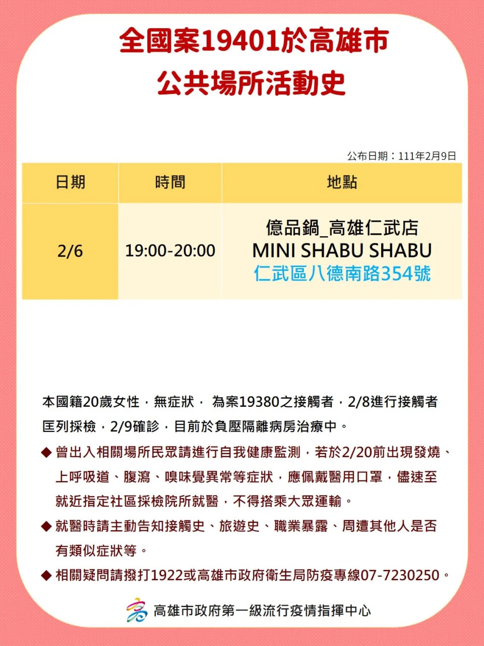 &#x009ad8;&#x0096c4;&#x005e02;&#x00653f;&#x005e9c;&#x00516c;&#x005e03;&#x0078ba;&#x008a3a;&#x008005;&#x007684;&#x008db3;&#x008de1;&#x003002;&#x00ff08;&#x005716;&#x00ff0f;&#x009ad8;&#x0096c4;&#x005e02;&#x00653f;&#x005e9c;&#x0063d0;&#x004f9b;&#x00ff09;