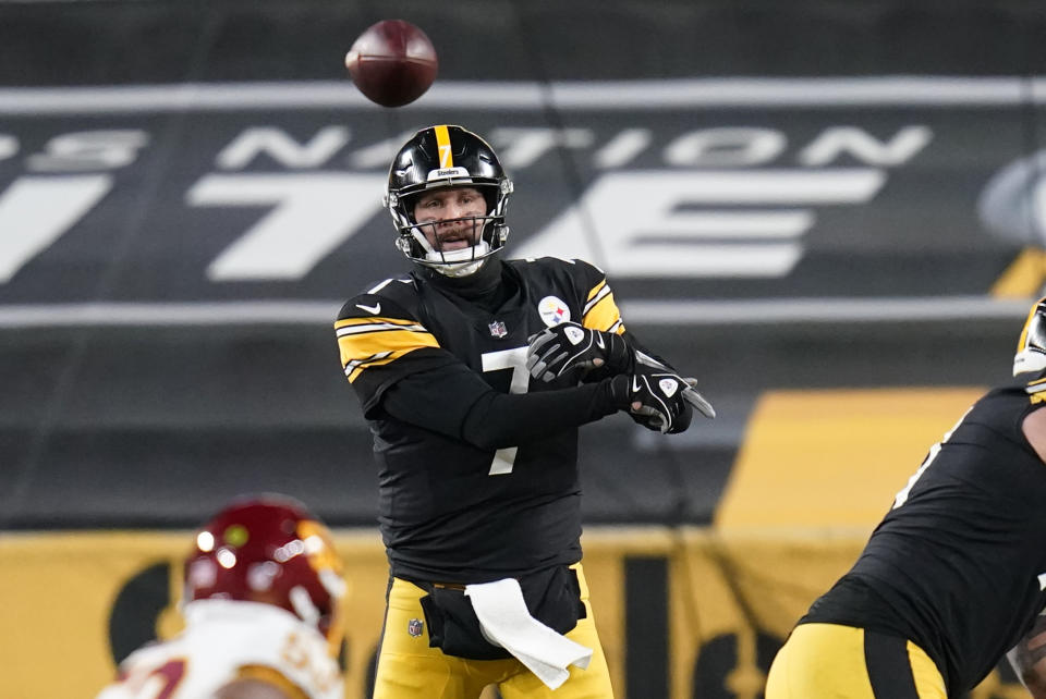 Pittsburgh Steelers quarterback Ben Roethlisberger (7) throws a pass during the second half of an NFL football game against the Washington Football Team, Monday, Dec. 7, 2020, in Pittsburgh. (AP Photo/Keith Srakocic)