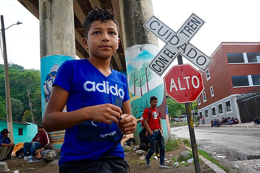 Justin Soler 12, alongside the train tracks in Coatzacoalcos in Veracruz state, a migrant hub en route to the U.S. border. Many Migrants try to hitch rides here on passing freight trains, a dangerous effort, they often get maimed or killed. Many sleep by the tracks. These are often the poorest migrants as they cannot afford smugglers or other transport. The international aid group Doctors Without Borders provides periodic medical aid and some basic necessities at a site alongside the tracks and below a highway bridge.