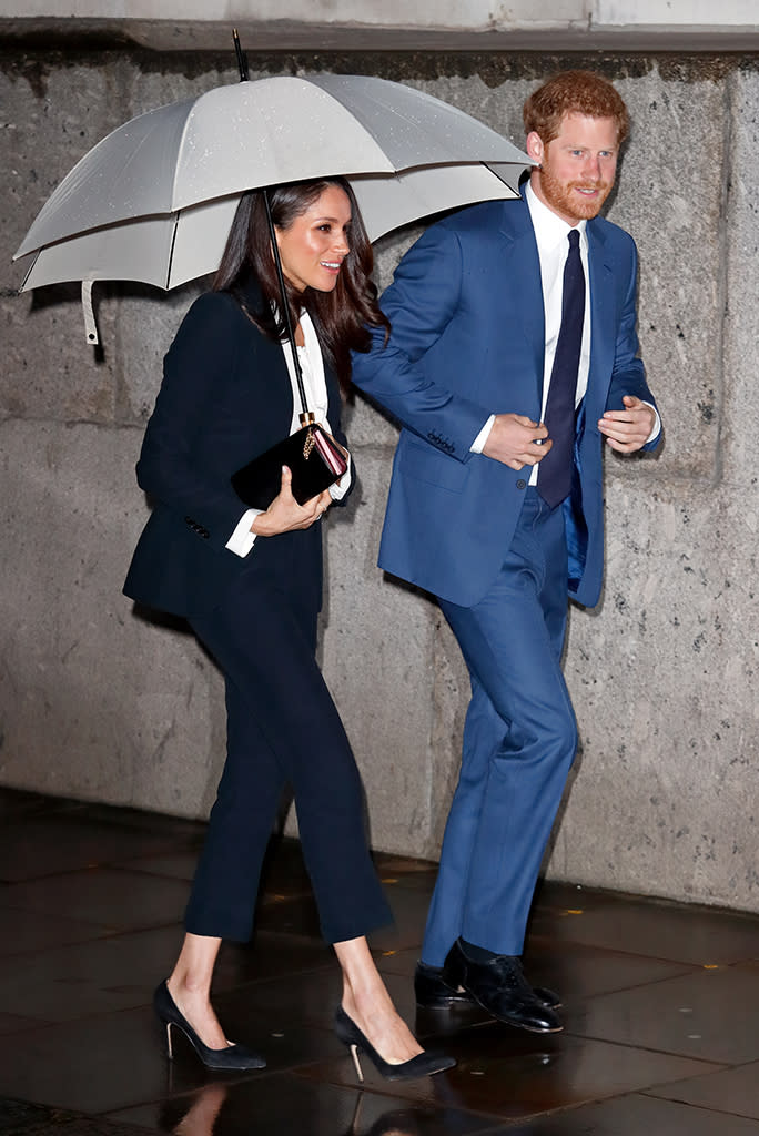 <p>The betrothed couple braved the London rain to attend the Endeavour Fund Awards ceremony at Goldsmiths’ Hall on Thursday. The awards celebrate the achievements of wounded, injured, and sick servicemen and women who have taken part in remarkable sporting and adventure challenges over the last year. (Photo: Max Mumby/Indigo/Getty Images) </p>