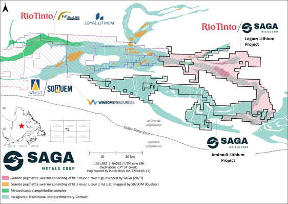 A map of the “Lithium Neighborhood” at the Legacy Lithium Project in Quebec