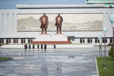 Statues of former leaders Kim Il Sung and Kim Jong Il are seen in Wonsan, North Korea October 2016. Christian Peterson-Clausen/Handout via REUTERS