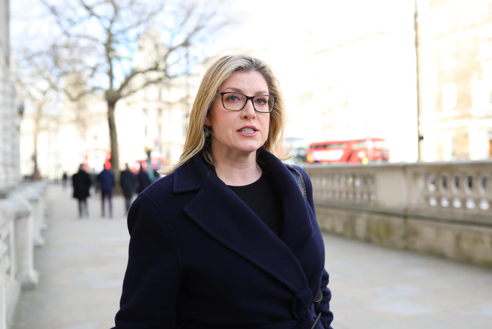 Penny Mordaunt arrives at the Cabinet Office, London, ahead of a meeting of the Government's emergency committee Cobra to discuss coronavirus. (Photo by Aaron Chown/PA Images via Getty Images)