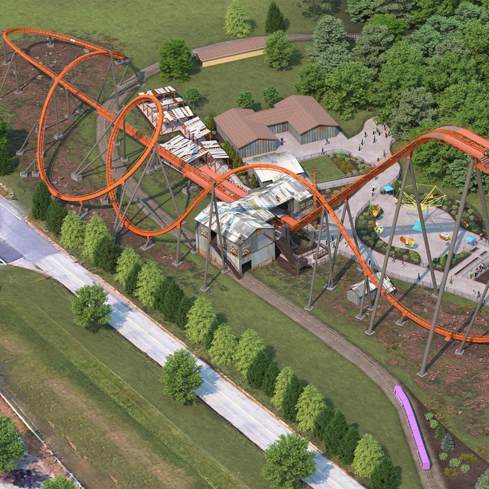 Aerial render of the new "Iron Menace" coaster at Dorney park and Wildwater Kingdom. Dorney Park and Wildwater Kingdom will open the 2024 season on Friday, May 10.