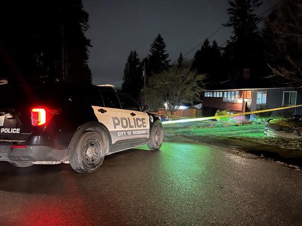 At the scene of a fatal shooting in Redmond, Washington, on March 10, 2023. A husband and wife who live in a home were shot and killed. The suspect was also found dead at the scene.  / Credit: Redmond Police Department