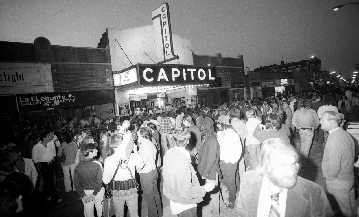 Fans, reporters and cameras line up looking for a chance to get into the evening's special concert by The Rolling Stones at the Capitol Theatre in Passaic, N.J., on June 14, 1978. The performance was part the band's cross-country tour of medium-sized venues, with very little publicity.