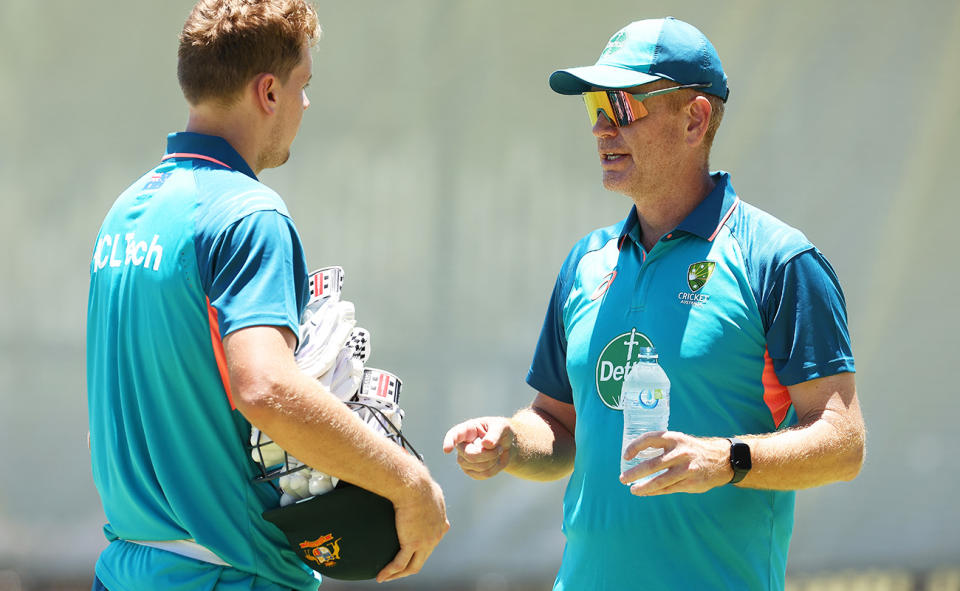 Cameron Green and Andrew McDonald, pictured here before the first Test against Pakistan.