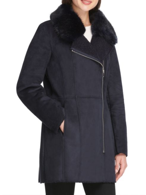 Donna Karan New York Faux Fur-Accented Faux Suede Coat (Photo: Saks Off 5th)