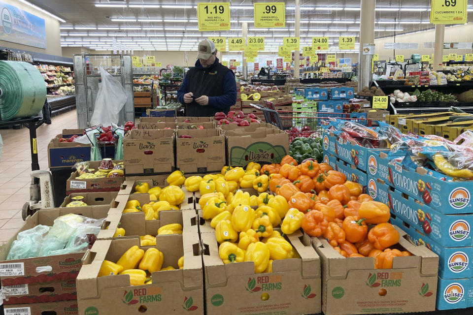 File - A man shops at a grocery store in Buffalo Grove, Ill., March 19, 2023. As household expenses outpace earnings, many people are expressing concern about their financial futures. (AP Photo/Nam Y. Huh, File)