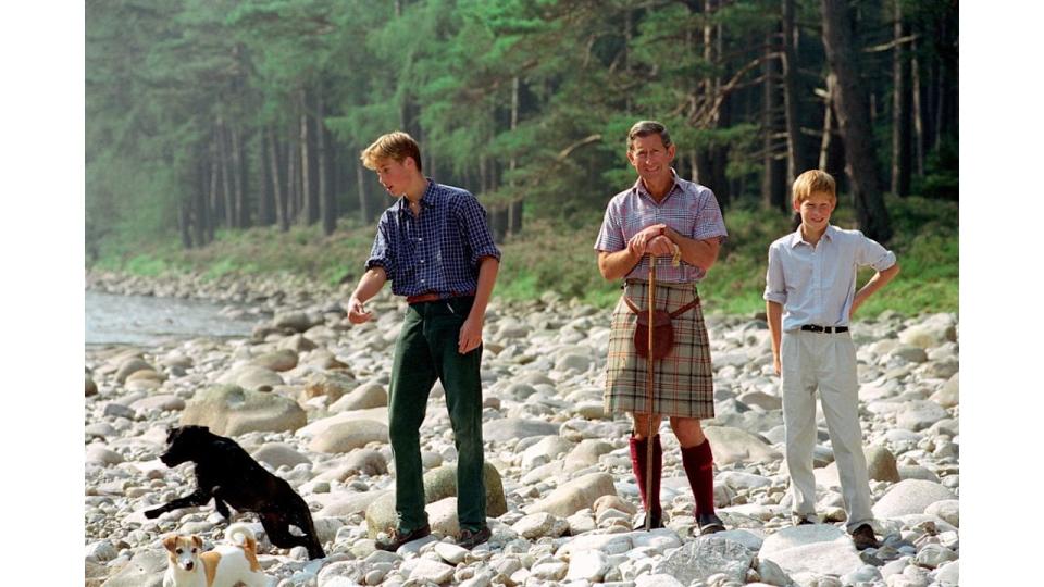 Prince William and Harry walk with King Charles and dogs Widgeon and Tigga