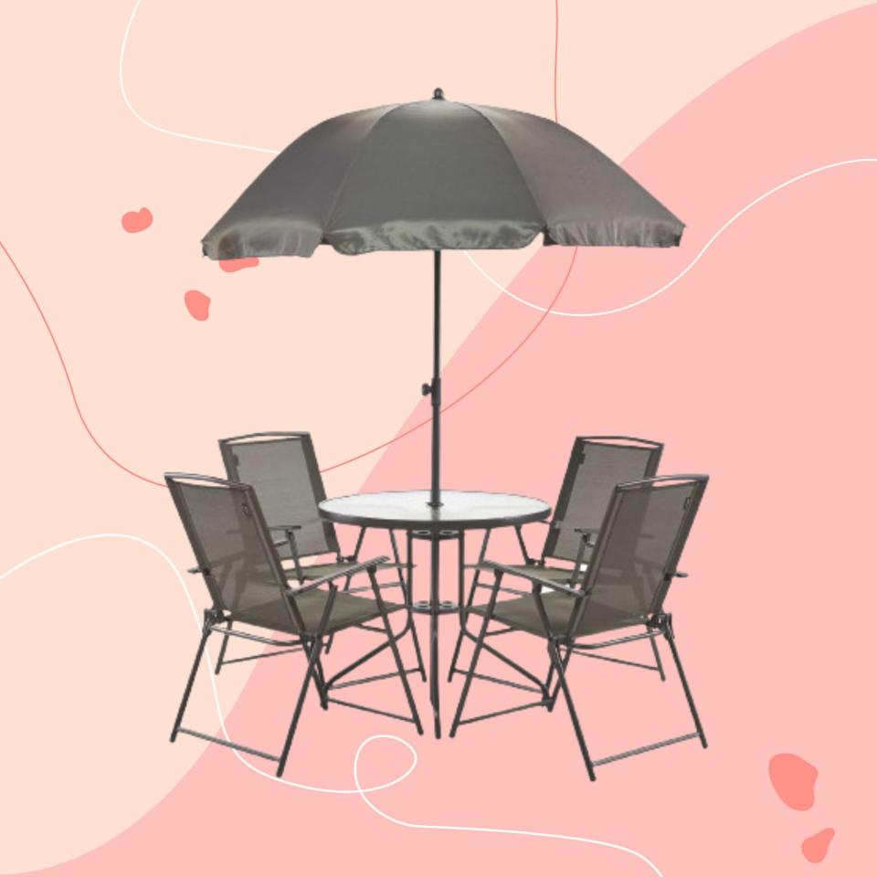 Aldi 6-piece dining set on pink background