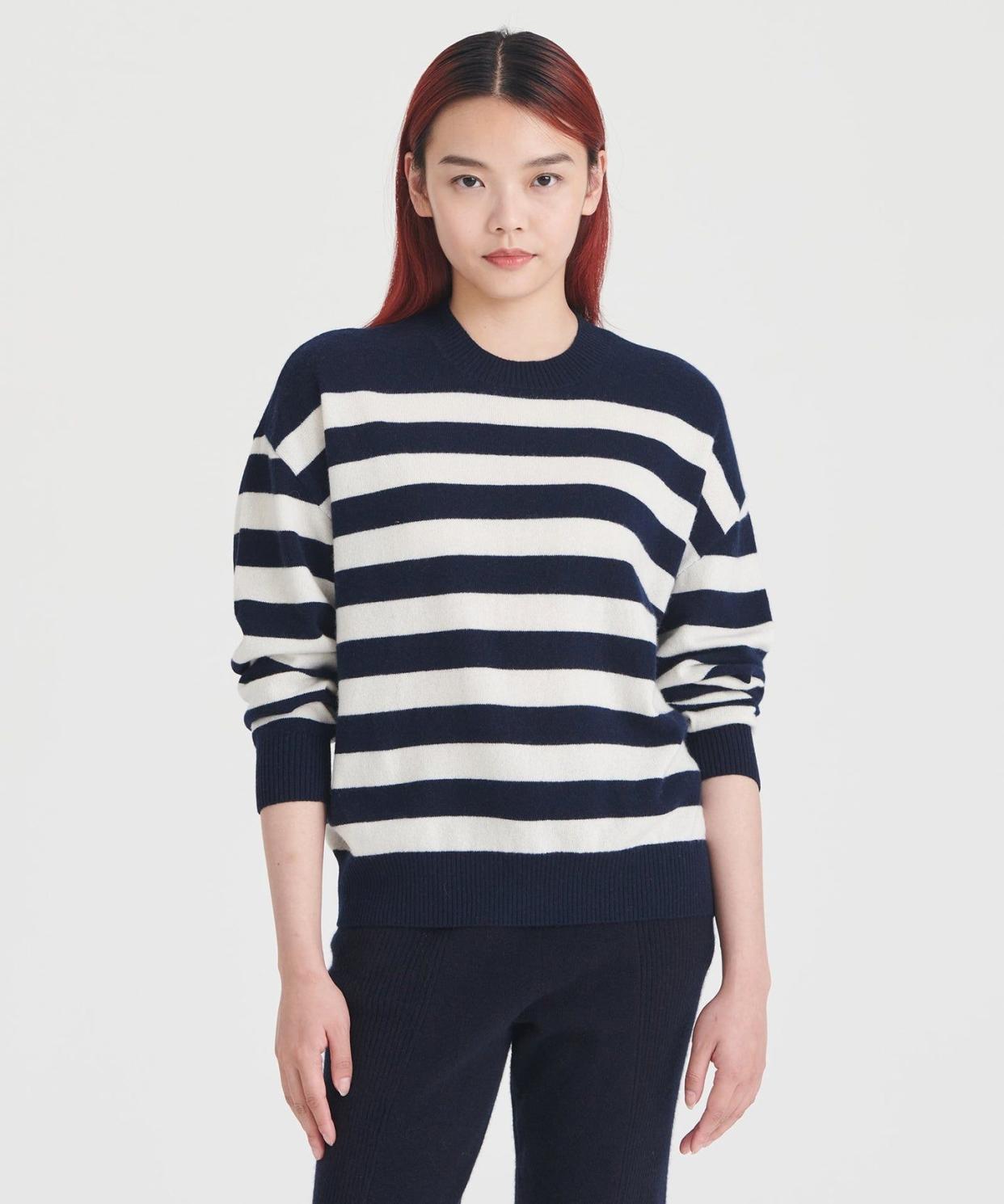 <p><a href="https://go.redirectingat.com?id=74968X1596630&url=https%3A%2F%2Fnaadam.co%2Fproducts%2Fcashmere-striped-crewneck-sweater-1%3Fvariant%3D39744854851680&sref=https%3A%2F%2F" rel="nofollow noopener" target="_blank" data-ylk="slk:Shop Now;elm:context_link;itc:0;sec:content-canvas" class="link rapid-noclick-resp">Shop Now</a></p><p>Cashmere Striped Crewneck Sweater</p><p>naadam.co</p><p>$97.50</p>