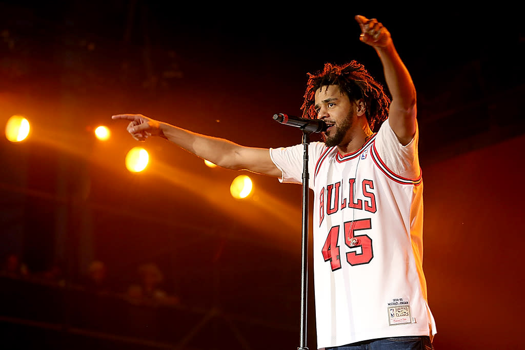 J. Cole performs in concert during day 1 of the 25th anniversary of Lollapalooza at Grant Park on July 28, 2016 in Chicago, Illinois. (Photo by Gary Miller/FilmMagic)