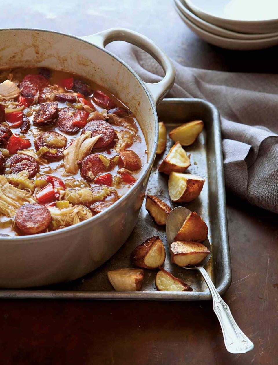 Chicken-Andouille Gumbo with Roasted Potatoes