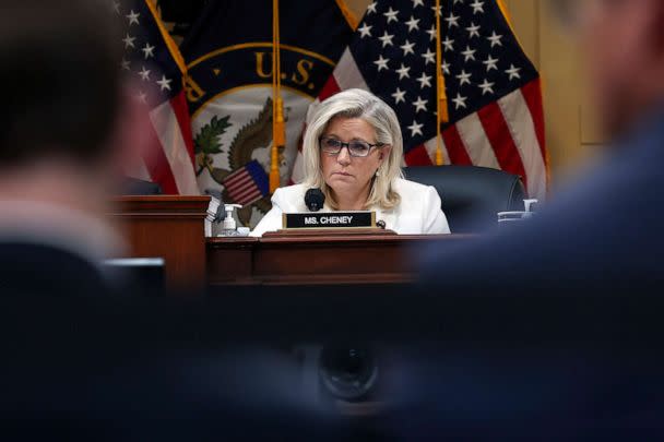 PHOTO: Rep. Liz Cheney, Vice Chair of the House Select Committee to Investigate the Jan. 6 attack on the U.S. Capitol, delivers remarks during the fifth hearing, June 23, 2022, in Washington, D.C. (Win McNamee/Getty Images)