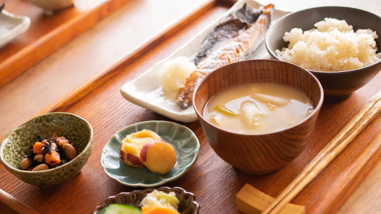 displayed traditional Japanese breakfast